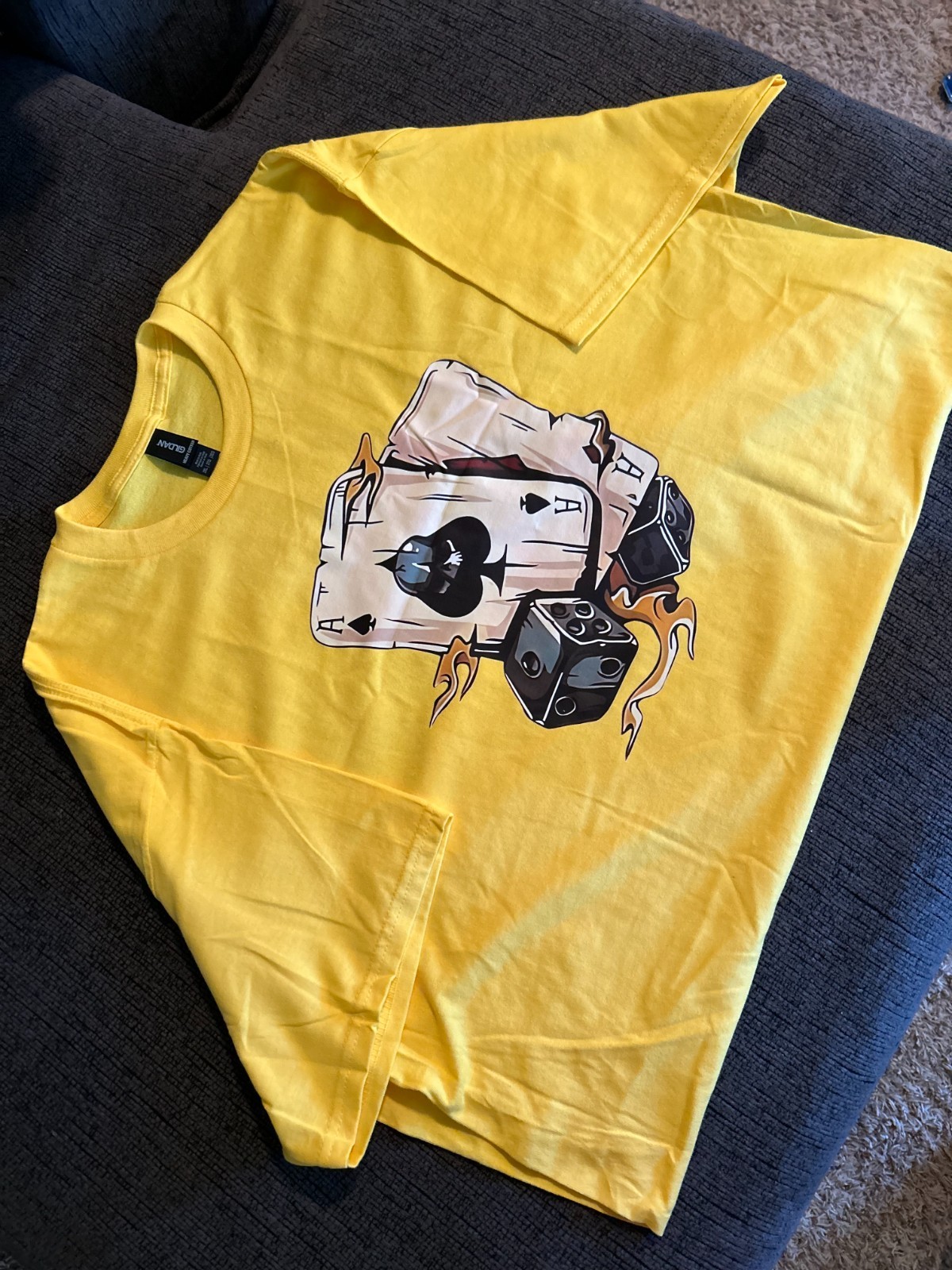 Ace Of Spades Dice Graphic T Shirt Yellow 2XL Men’s Streetwear Poker Tee gallery