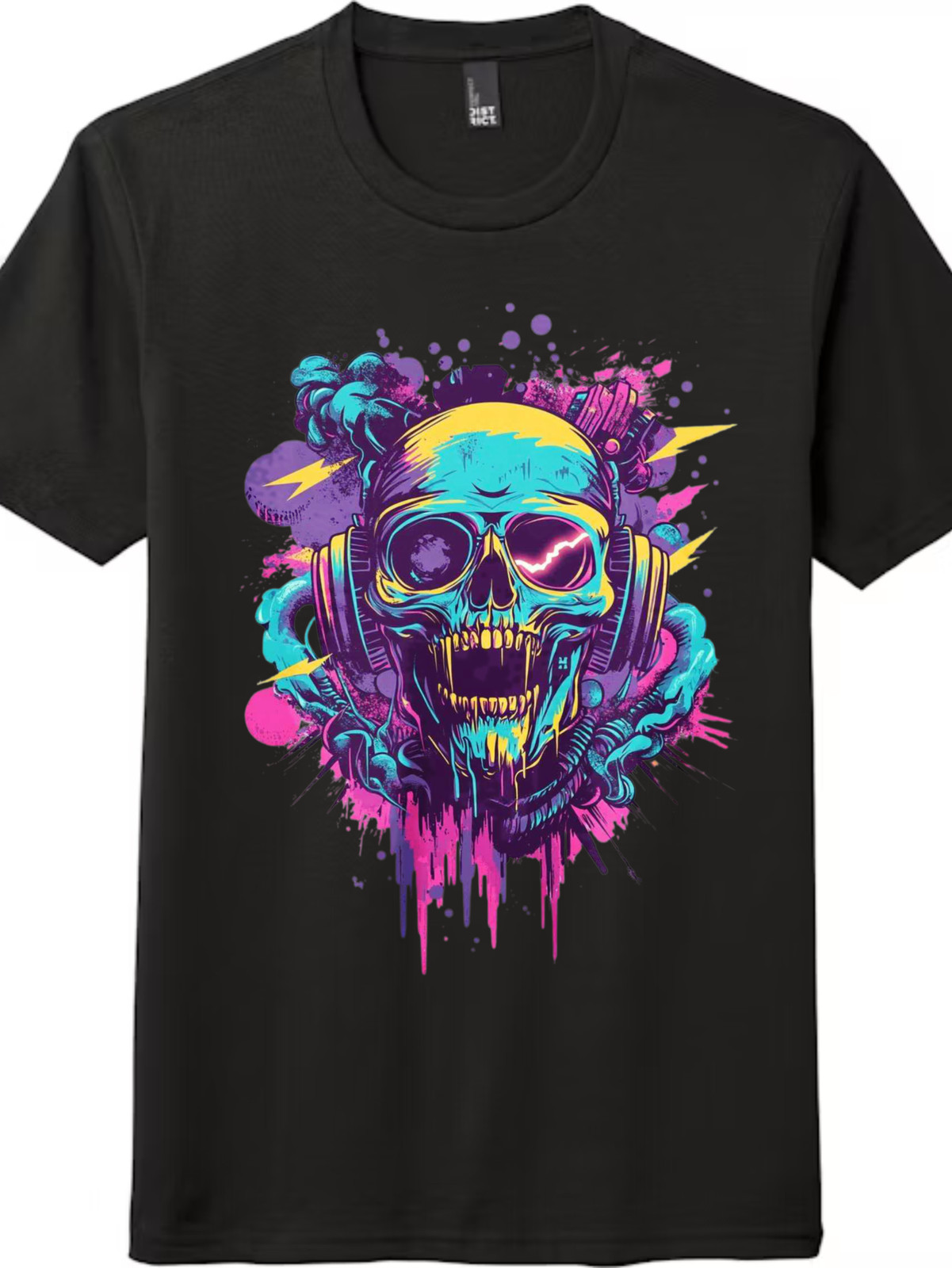 Neon Cyber Skull DJ T-Shirt – Unisex Synthwave Music Graphic Tee