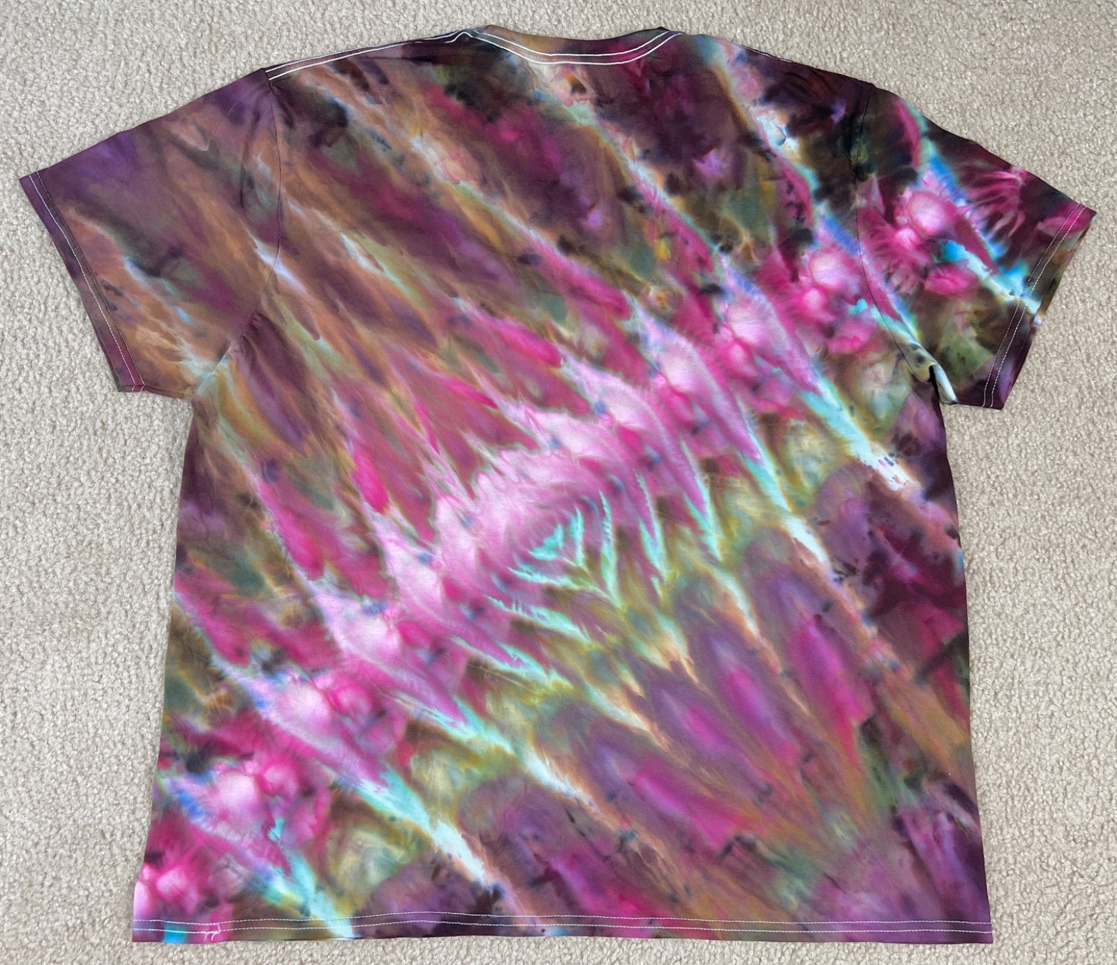 Handmade Ice Tie Dye T-Shirt 2XL Mens Womens Soft Cotton Green Plum Rolled gallery