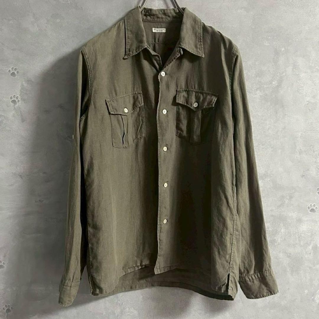 PHIGVEL Linen 2-Way Safari Shirt Olive Green Size S