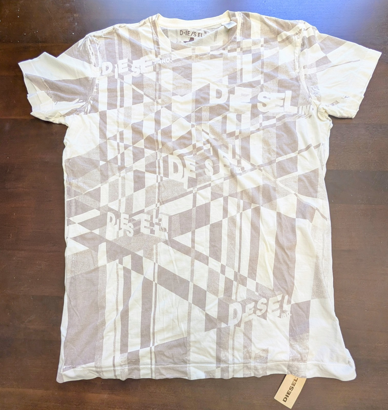 DIESEL Mens Graphic T-Shirt XXL NWT Off White Geometric Abstract Cotton Tee 2XL gallery