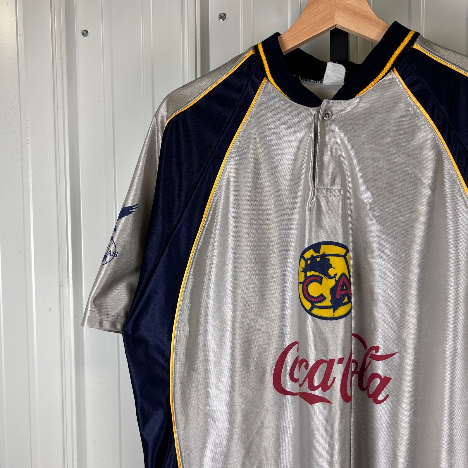 Club America Aguilas Vintage 90s Corona Coca Cola Satin XL Button Jersey gallery