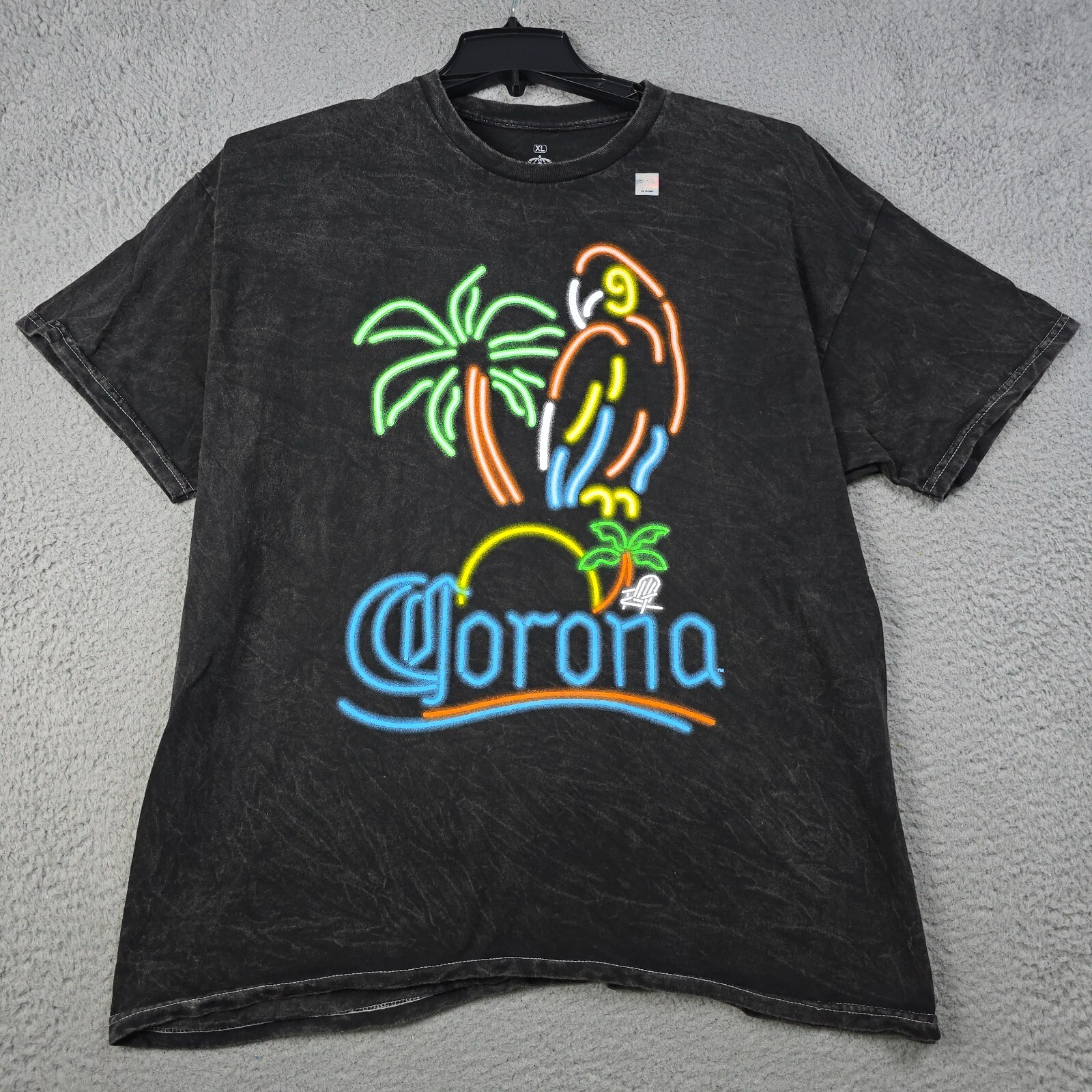 Corona BEER NEON SHIRT MENS Extra Large XL BLACK Tie Dye Parrot CERVEZA NWOT