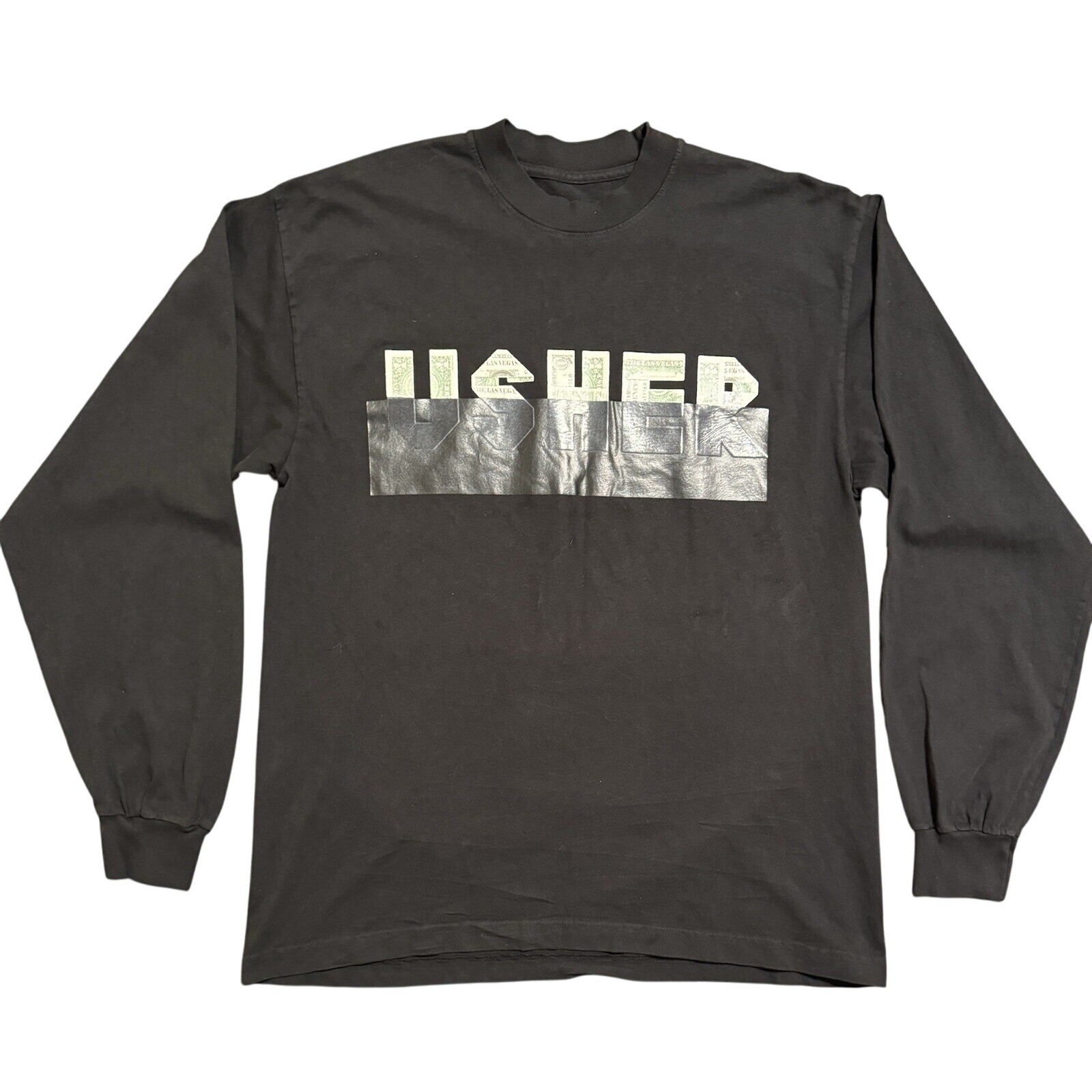 Usher Ushbucks Long Sleeve Shirt Mens M Black Thick Front Back Money Graphic gallery