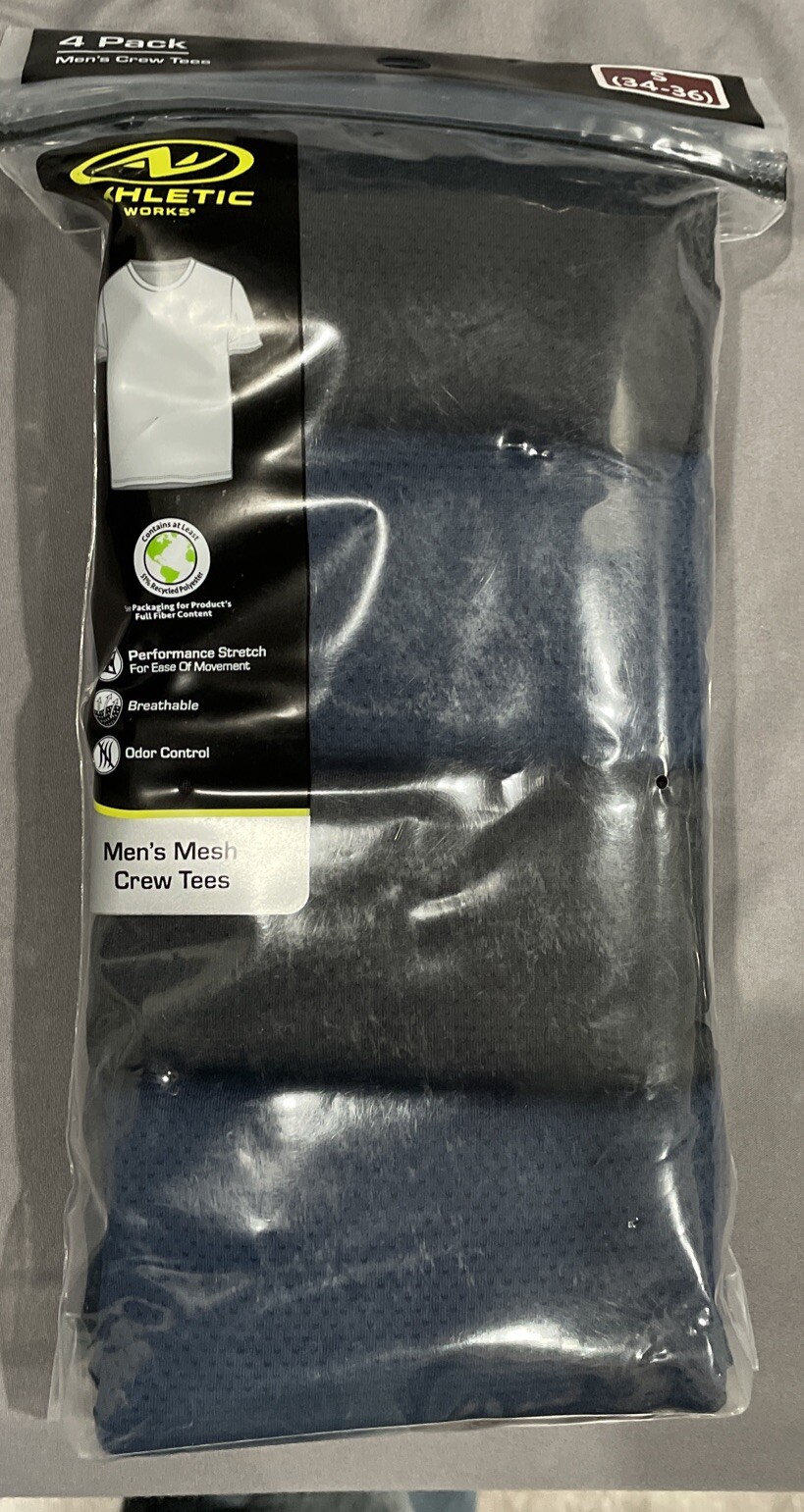 Athletic Works Mens Mesh Crew Tee, 4 pack, Small gallery
