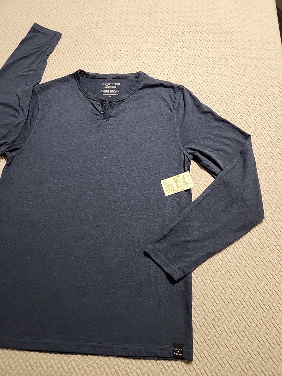 Lucky Brand Venice Burnout Mens M Long Sleeve Henley Shirt Denim Blue NWT gallery
