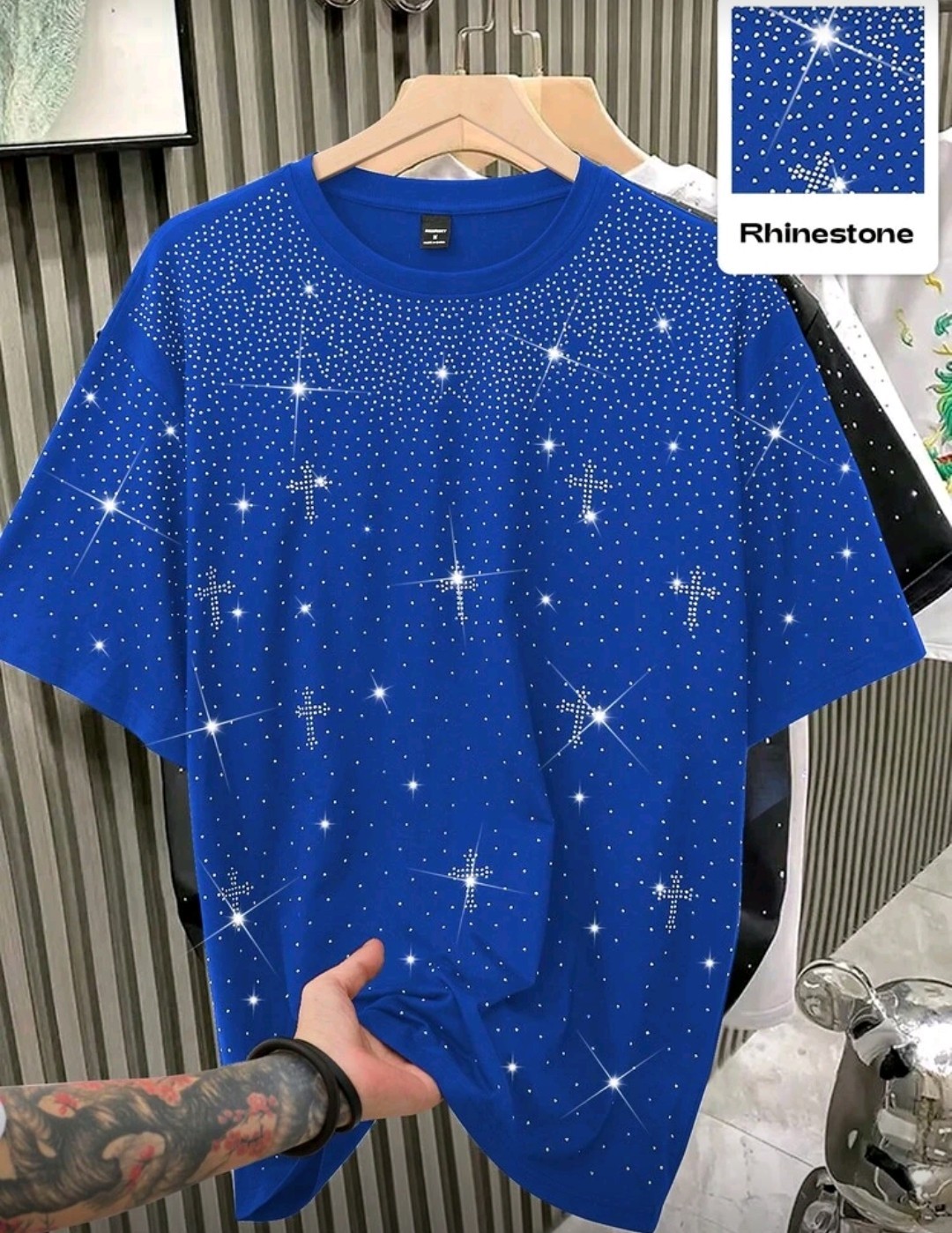 New Men Women Luxury Diamond Crosses Stars Rhinestones Fashion T-Shirt 7 Colors gallery