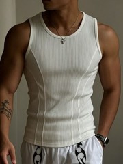 Solid Color Men’s I-Shaped Vest – Moderate Elasticity Polyester Sports Top