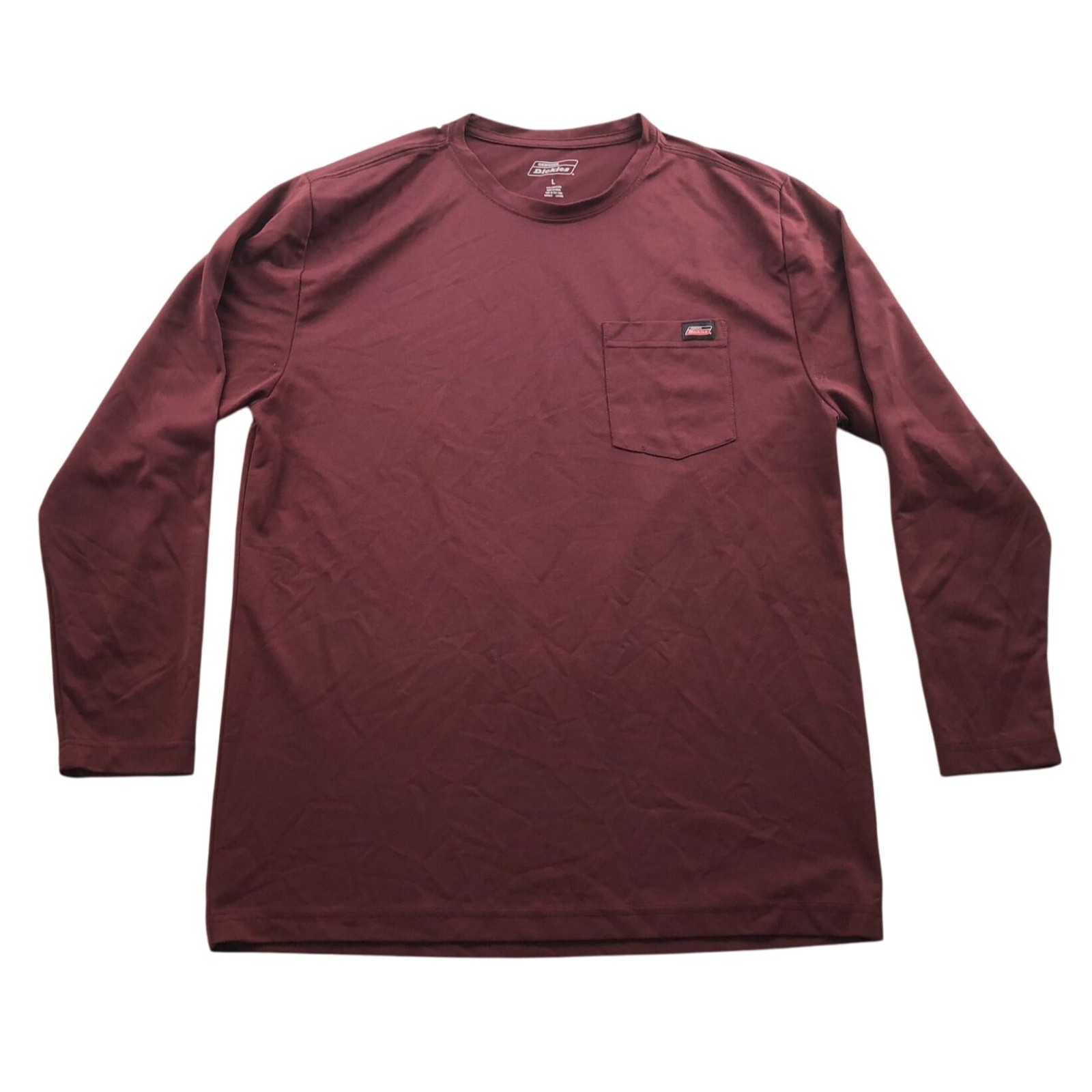 Genuine Dickies Mens Work T-Shirt Large Long Sleeve Pullover Pocket Tee Burgundy gallery