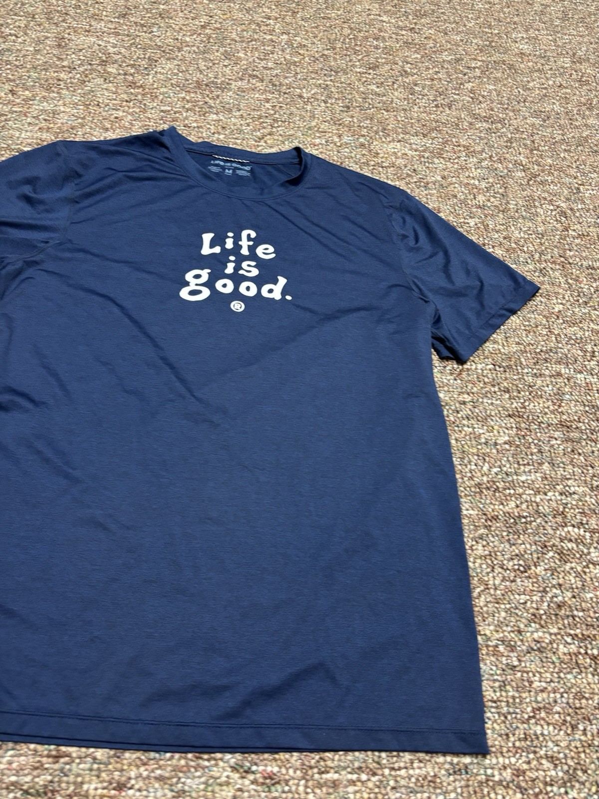 Life is Good Active Gym Running Activewear T Shirt Blue Mens Medium Stretch gallery