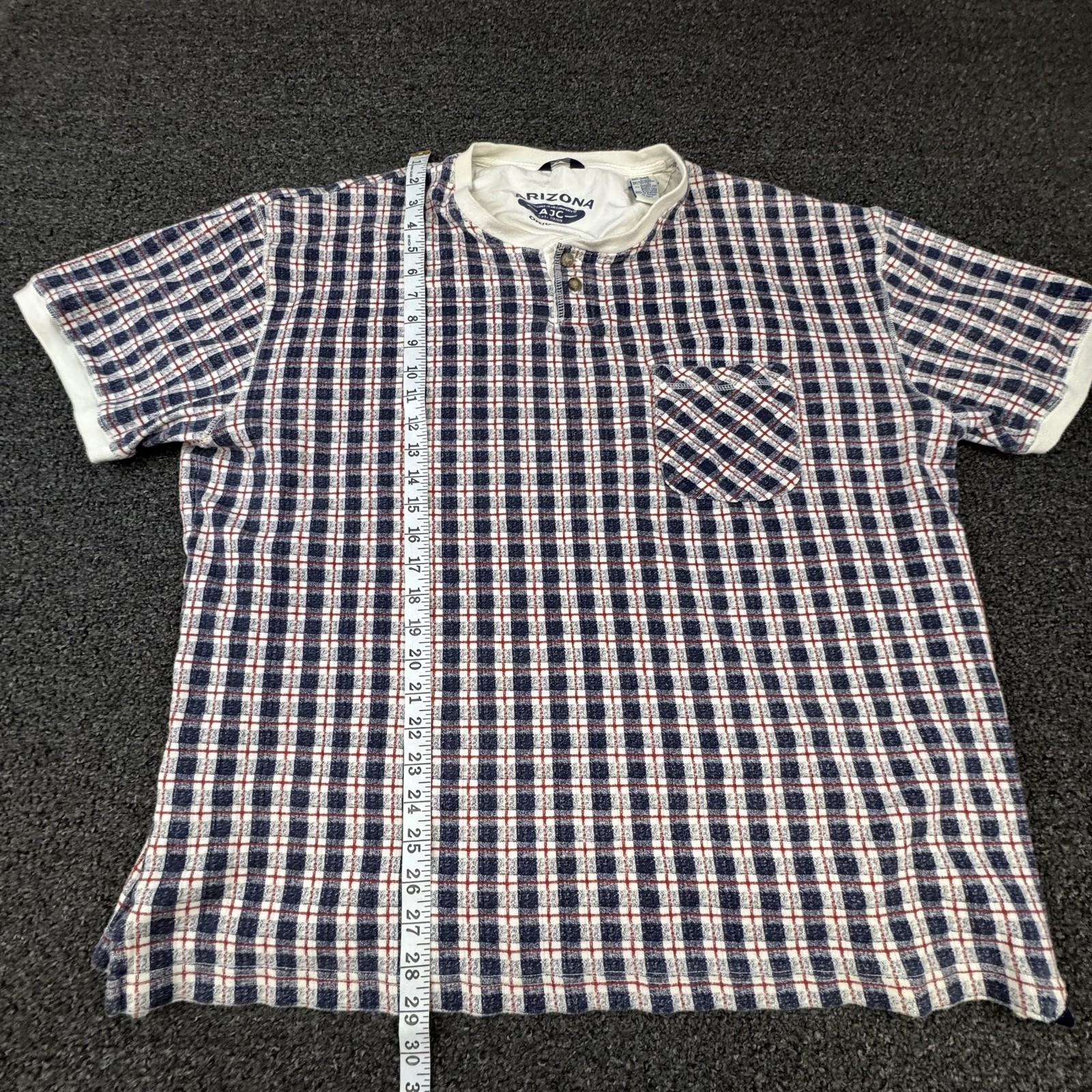 AriZona Shirt Mens XL Blue Short Sleeve Henley Check Pocket Button Logo Tee gallery