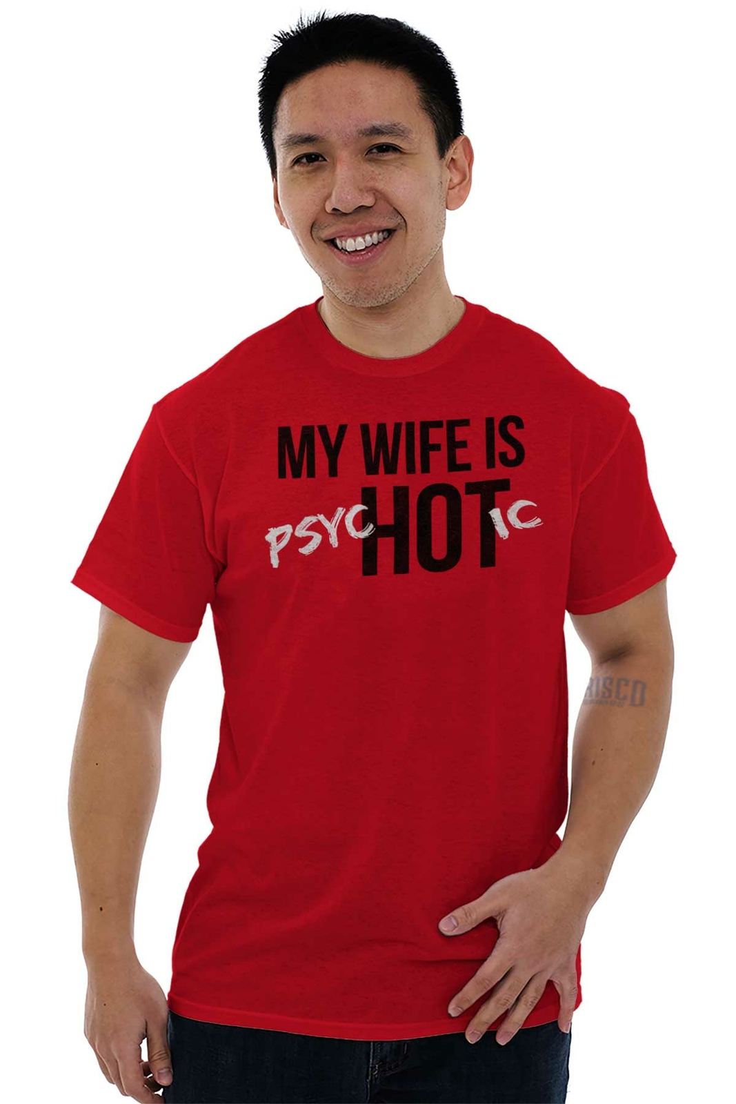 My Wife Is Hot Funny Psychotic Husband Gift Mens Casual Crewneck T Shirts Tees gallery