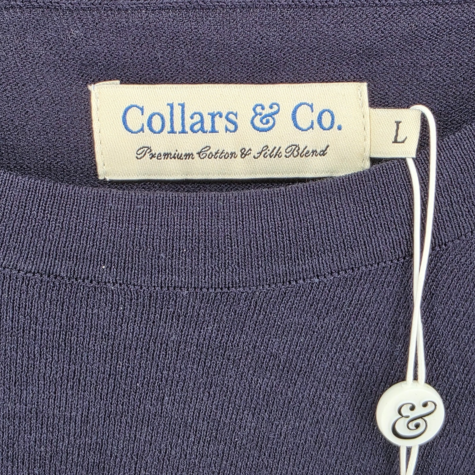 Collars & Co Cotton Silk T-Shirt Men's Large Navy Blue Luxury Touch Minimalist gallery