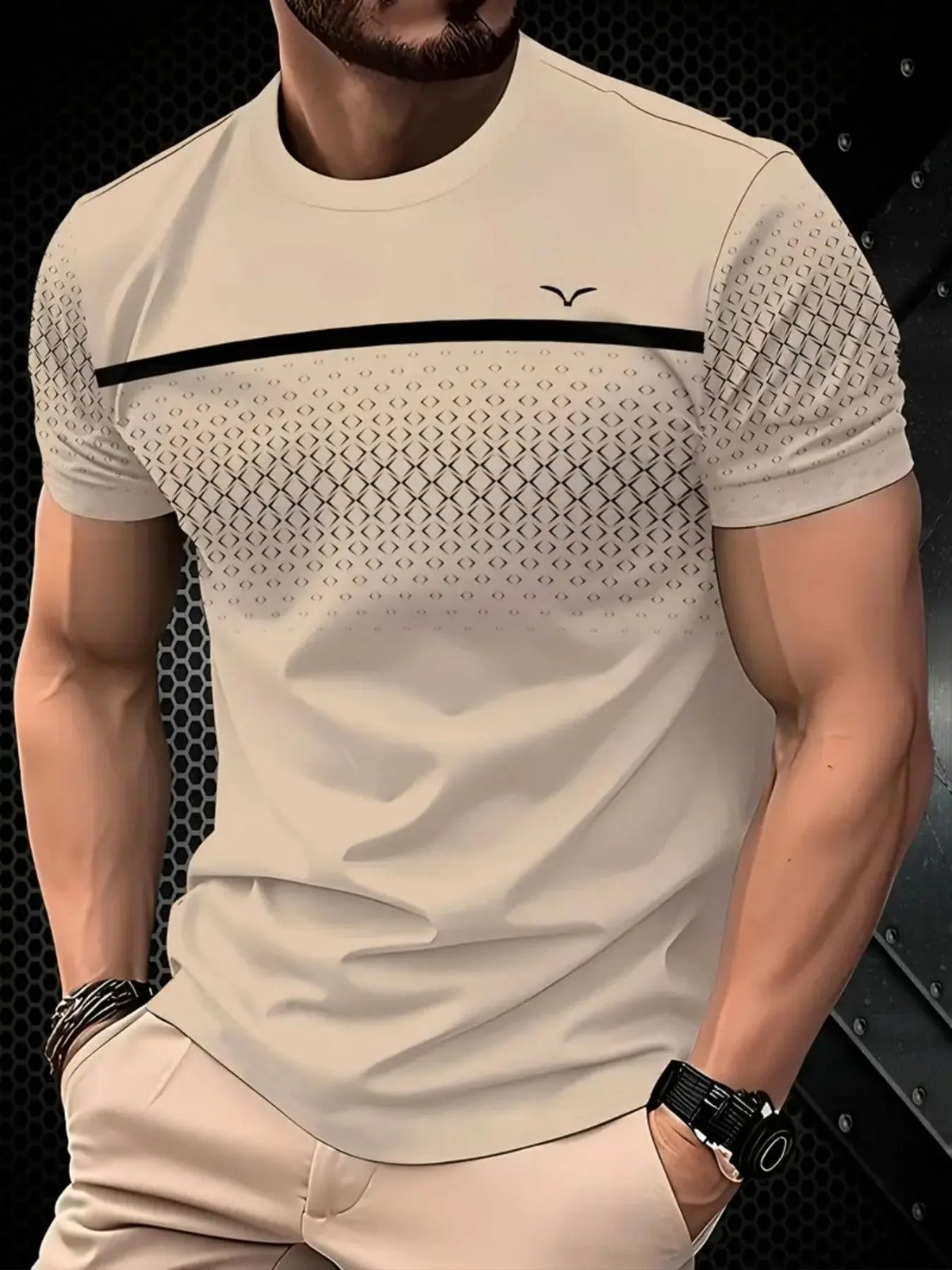 Men’s 3D Printed Stripe Anchor T-Shirt Harajuku Street Style Round Neck Short Sl gallery
