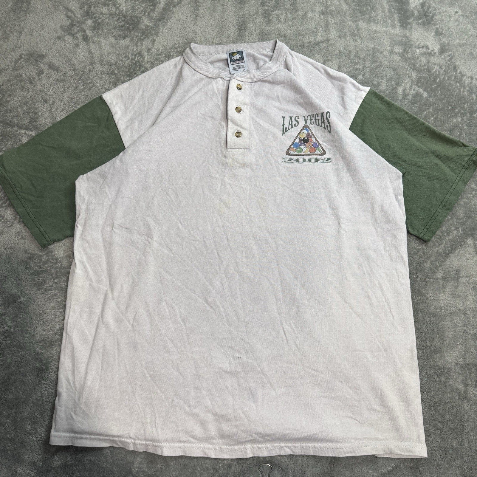 VTG 2002 Las Vegas Billiards Colorblock Henley Shirt Mens L Distressed Grunge gallery