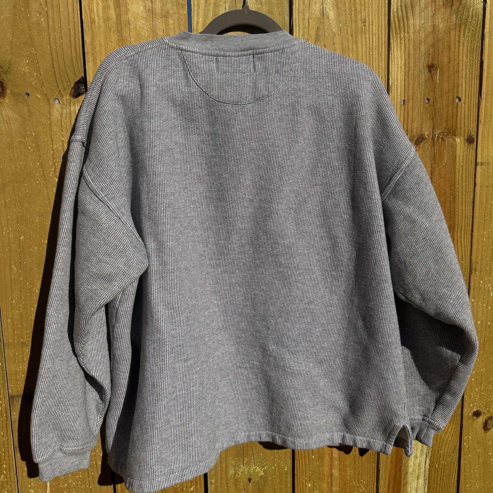 Mens Long Sleeve Henley Shirt Large Grey Textured Knit Heavy Warm Utility gallery
