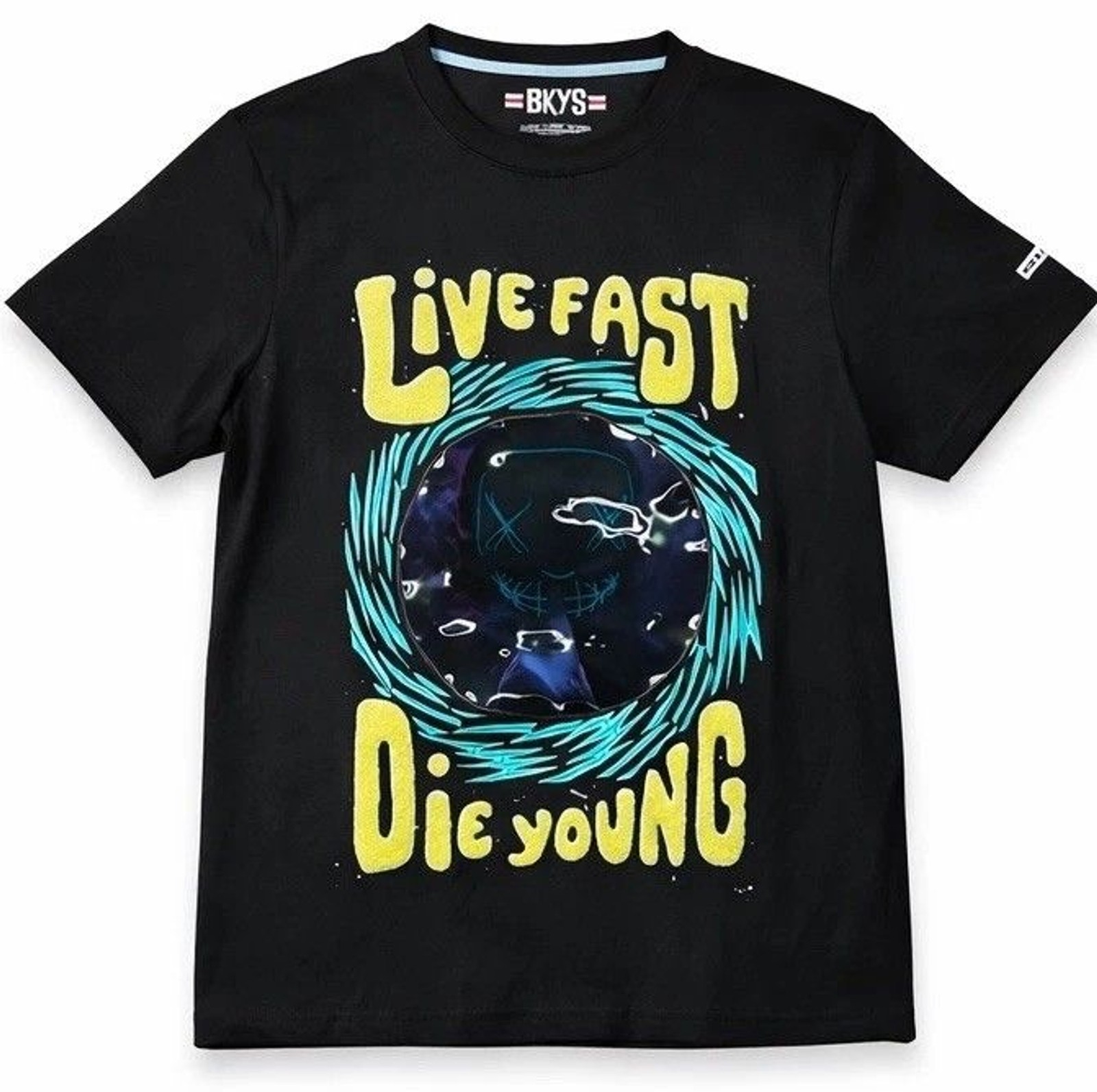 BKYS Live Fast Die Young Graphic T-Shirt Men’s Medium Black Cotton Stretch NWT