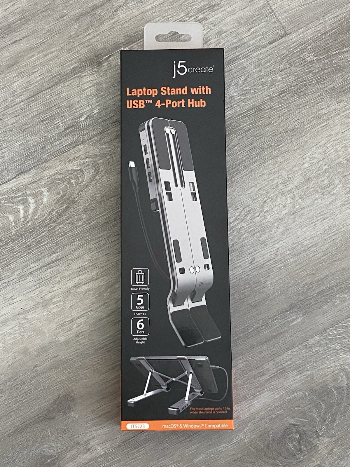 j5create JTS223 Portable Laptop Stand with USB 4-Port Hub Foldable & Adjustable.