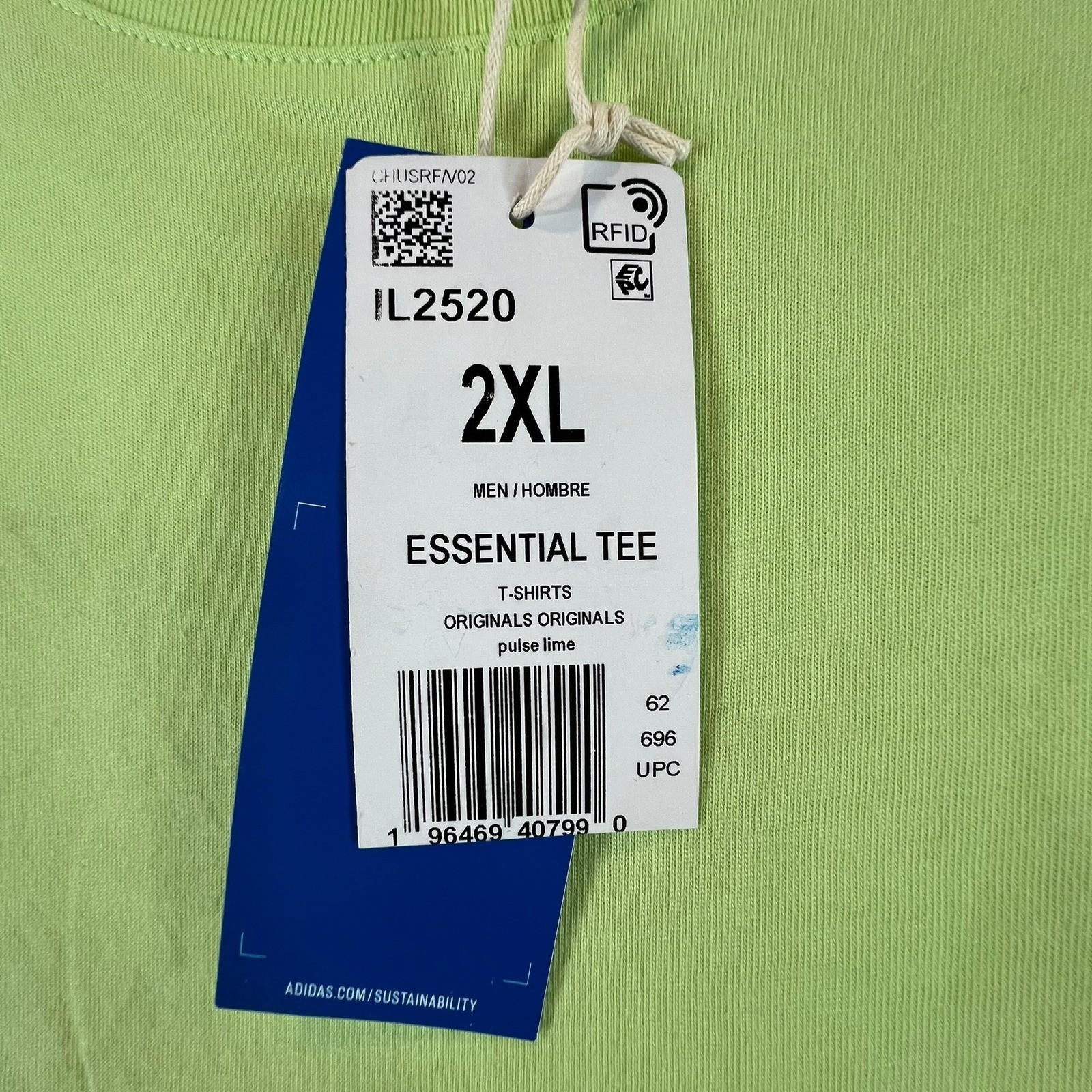 Adidas Essential Tee Mens 2XL Pulse Lime Green Trefoil Logo IL2520 NWT gallery