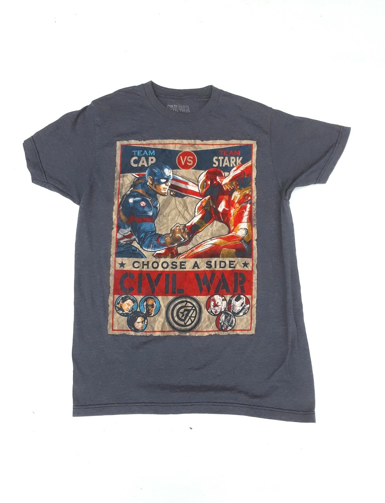 Marvel Mens T-Shirt Civil War Team Cap vs Team Stark Choose A Side Size M
