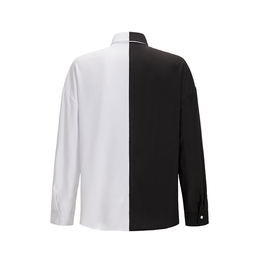 Men Black White Shirt Casual Slim Shirts Long Sleeve Button Down Top Blouse gallery
