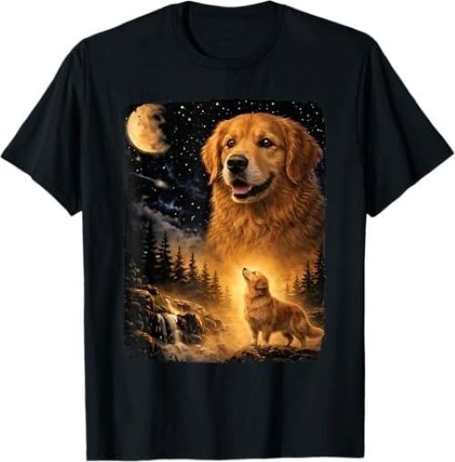 Vintage 90s Golden Retriever Howling at The Moon Dog Lover T-Shirt
