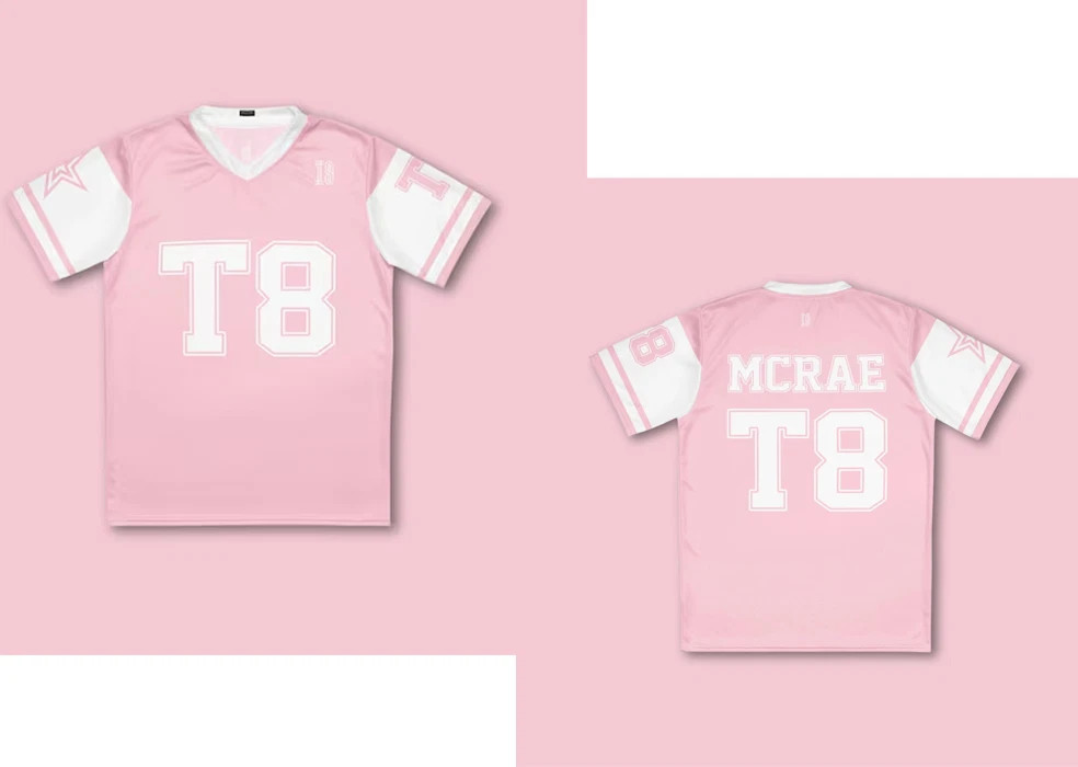 Tate McRae T8 PINK AND WHITE McRae Jersey V-Neck Full Size S-6XL