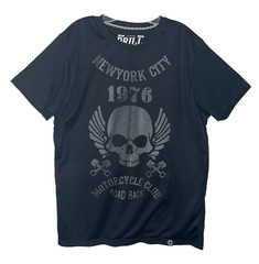 DRILL Mens Mesh Overlay Graphic Tee Skull New York City Motorcycle 1976 Biker XL