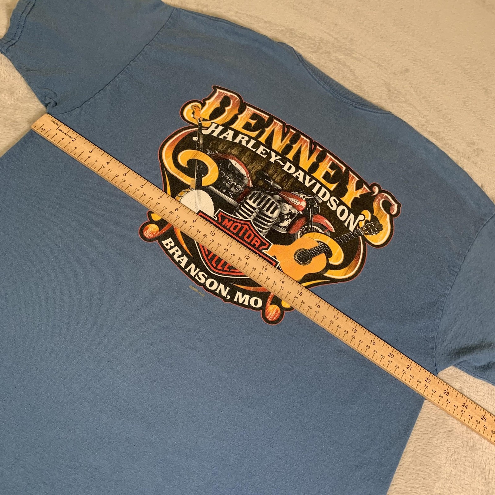 Harley Davidson Shirt Mens XL Blue Denney's Branson Missouri Pocket Graphic FLAW gallery