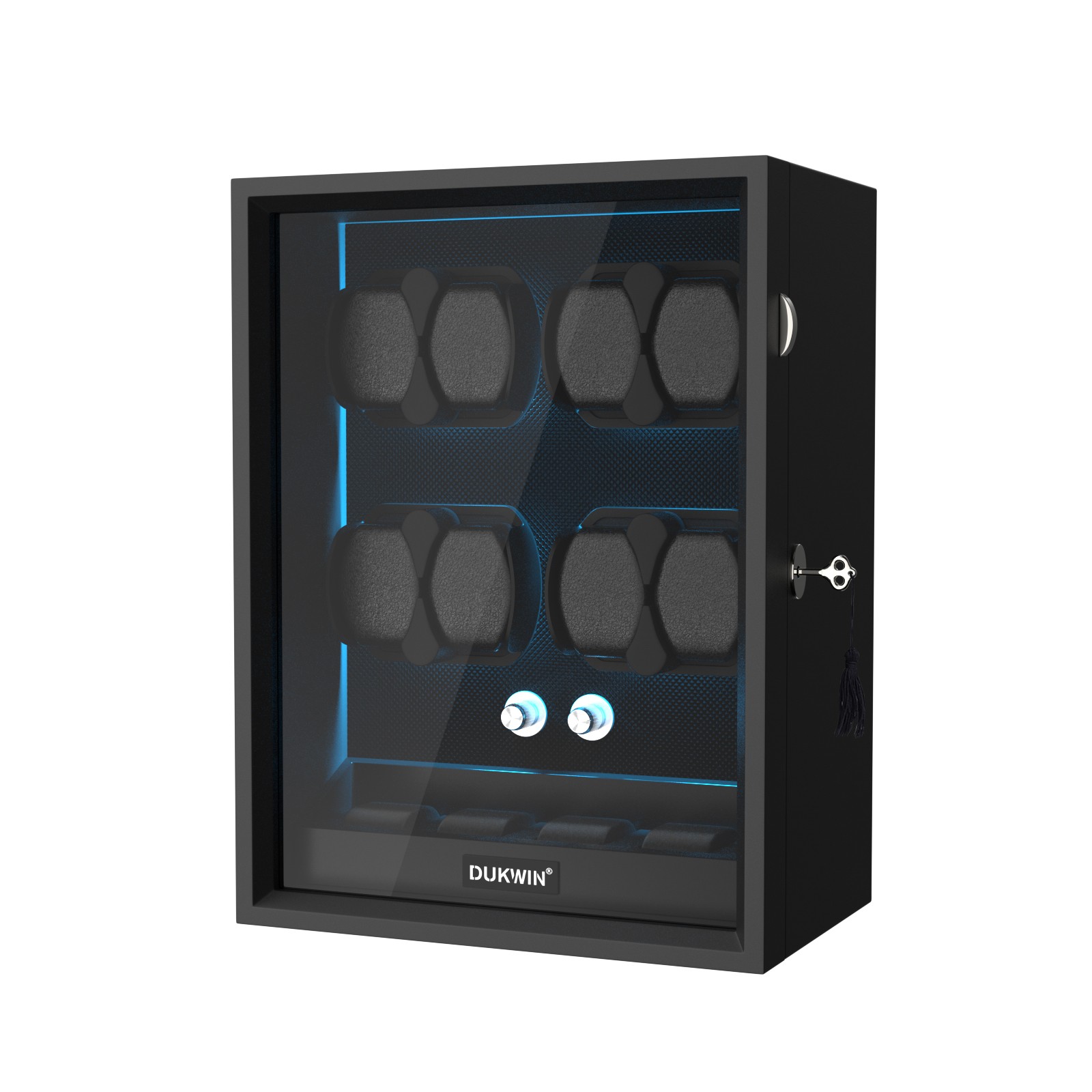 Automatic Rotation 8 Watch Winder + 4 Storage Display Box Blue LED Quiet Motors