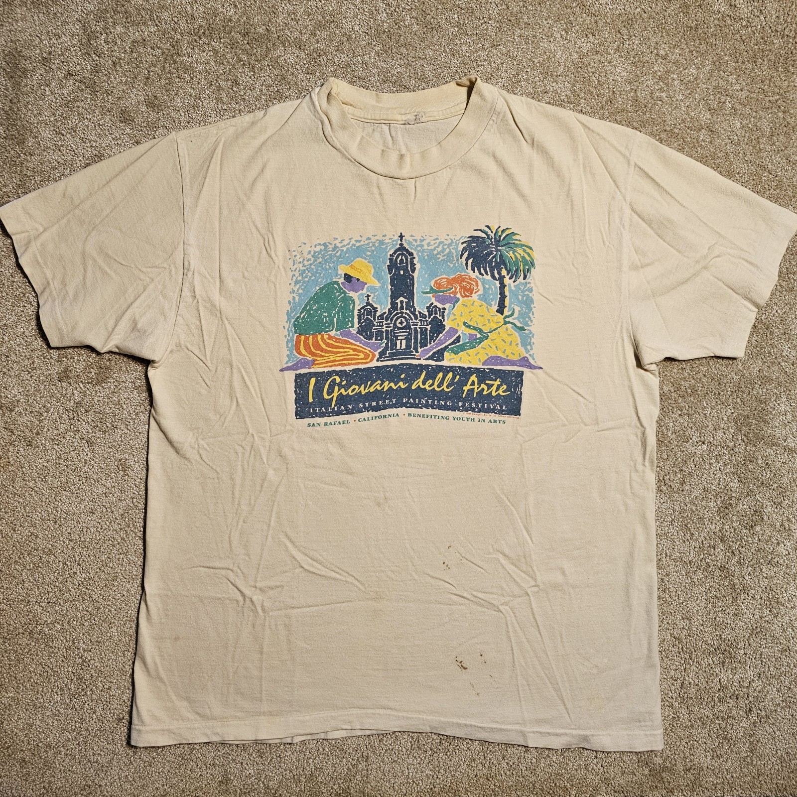 Vintage 90s Dan Gilbert Art Group Festival T-shirt Mens L Thrashed Stained Punk