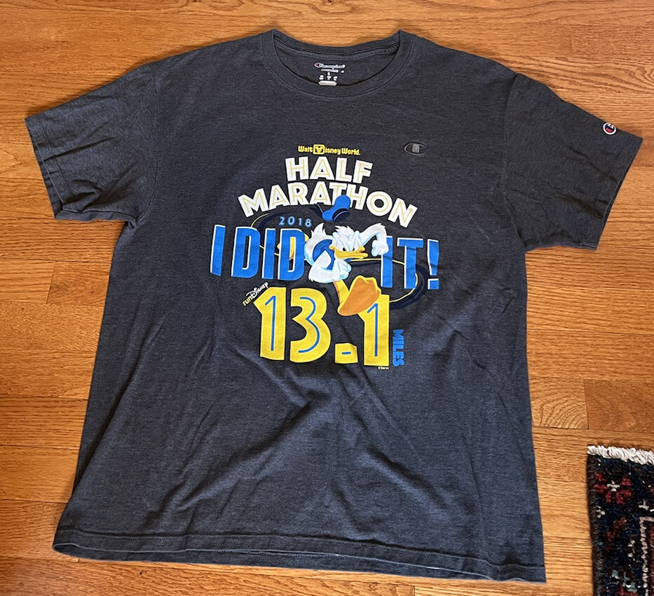 Disney Half Marathon 13.1 2018 T Shirt LARGE Donald Duck I DID IT Champion 13.1 gallery
