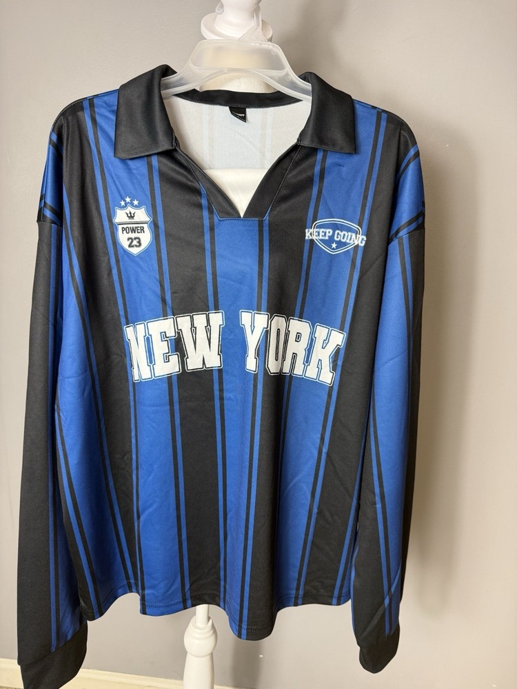 Men’s Manfinity Blue And Black Vertical Striped Casual Streetwear Large Shirt