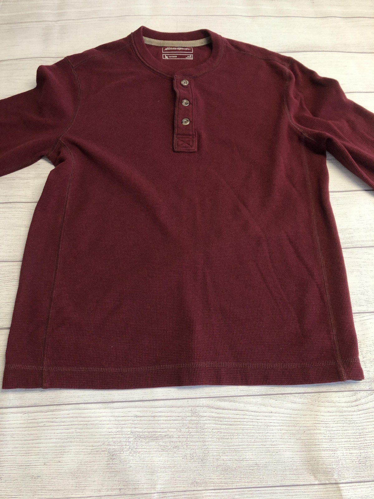 Eddie Bauer Henley Shirt Mens Medium Red Thermal Waffle Long Sleeve Tagless Tee gallery