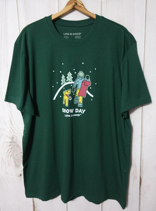 Life is Good Jake & Rocket Sledding Classic T-Shirt Men’s XL Essex Green NEW