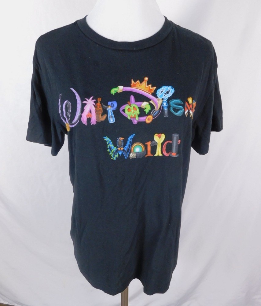 Walt Disney World Multicolor Logo Graphic T-Shirt S Black Cotton Unisex