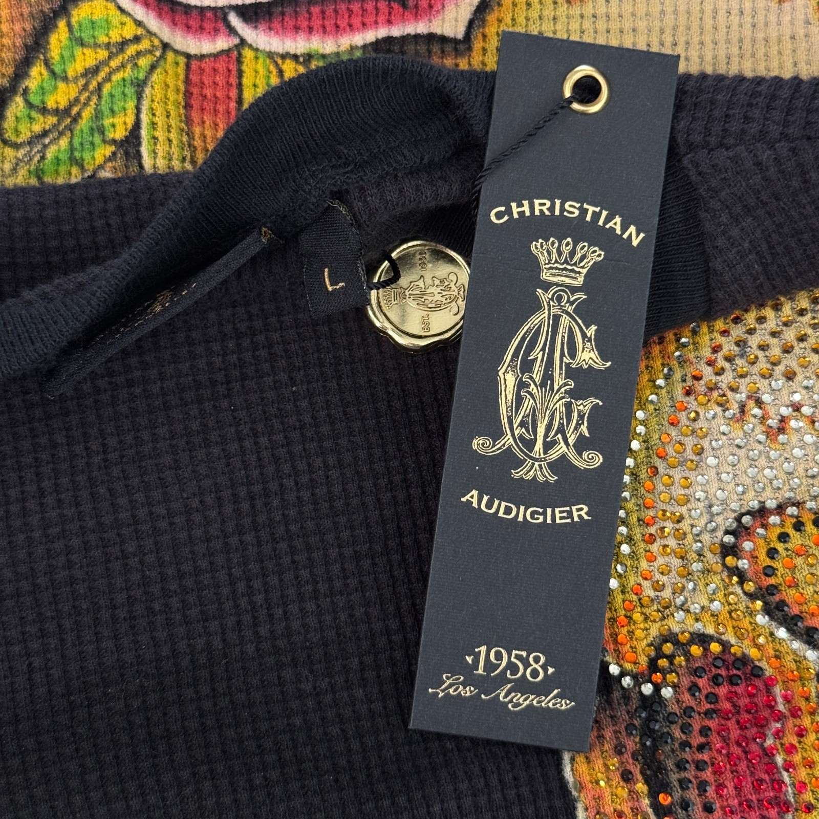 Christian Audigier Thermal Shirt Mens Large Skull Snake Eagle Battle Y2K Tattoo gallery