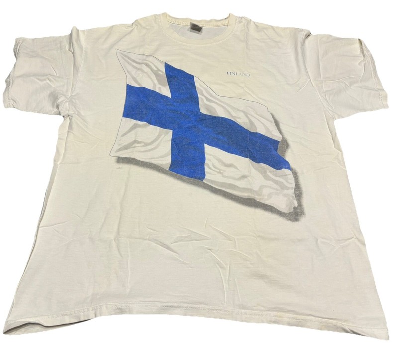 Vintage Retro Finland Flag Tee Shirt Adult Sz XL distressed F2
