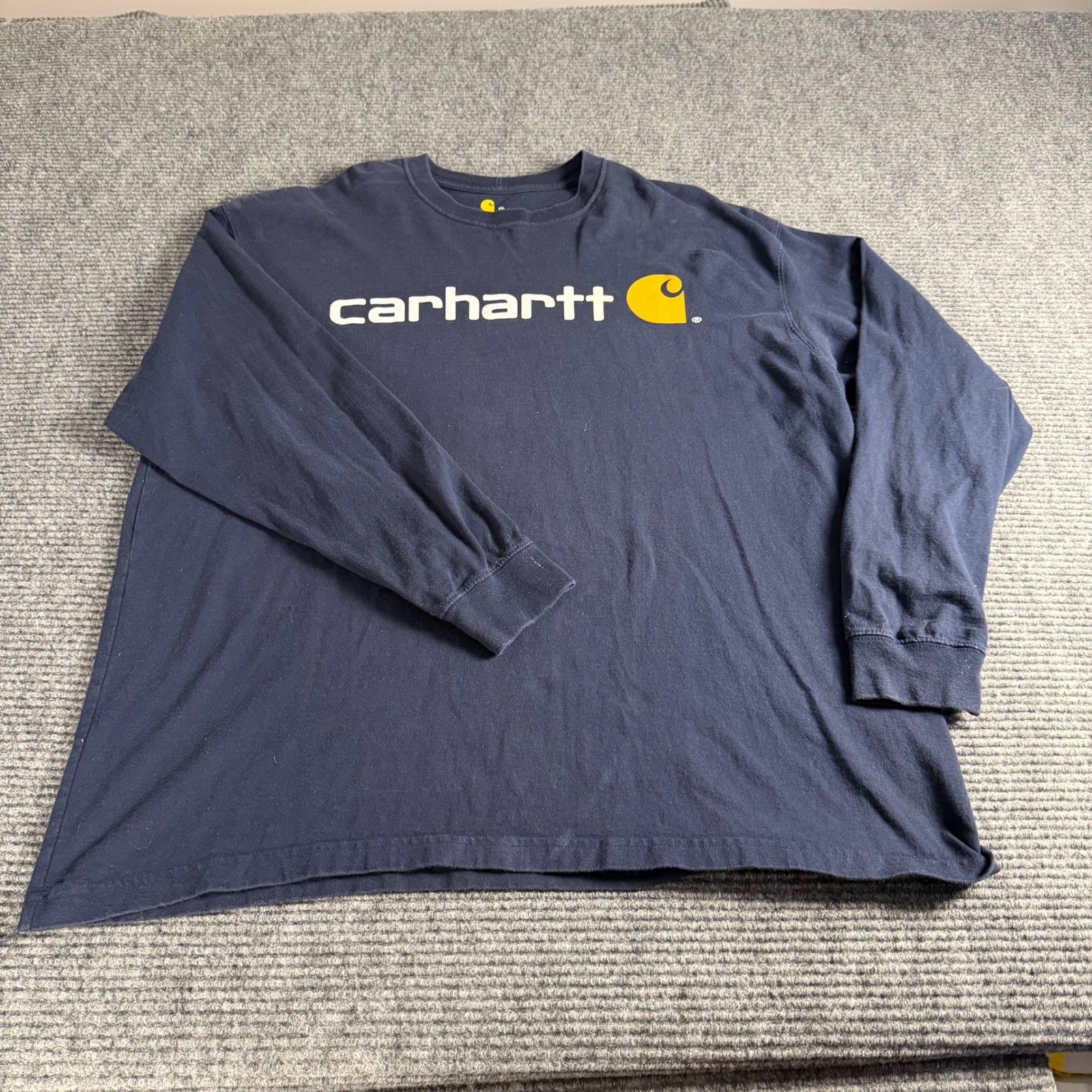 Carhartt Mens XL Long Sleeve Graphic T-Shirt Navy Blue Logo Workwear Tee gallery