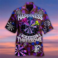 Mens Button Down Shirts Funny Darts 180 Printed Hawaiian Tops Novelty Dart Gift