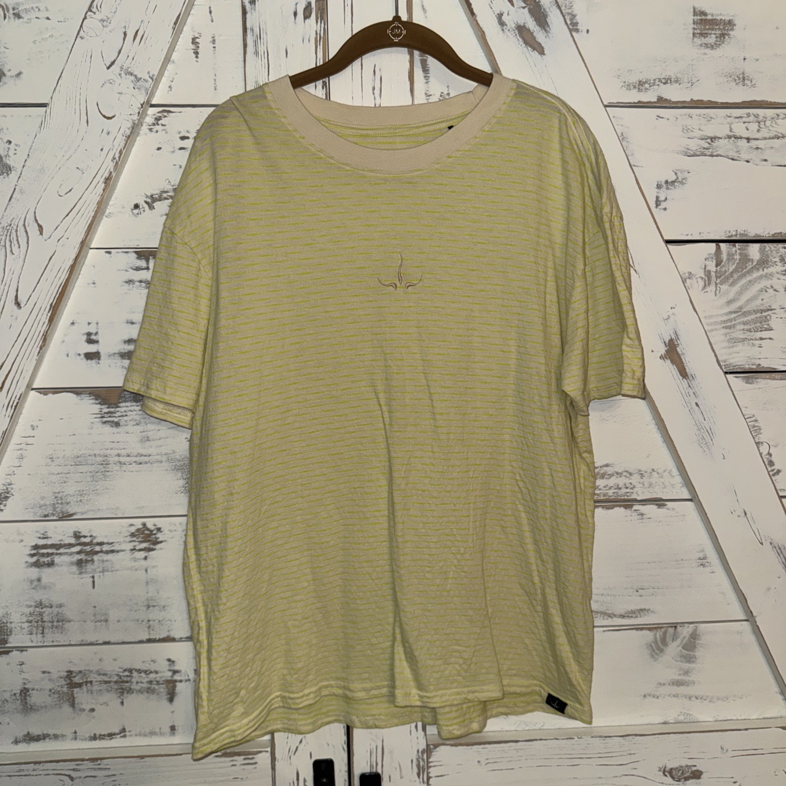 Prana (prAna) Yellow Neon Crew Tee Men's S Oversized Striped Logo Embroidered gallery