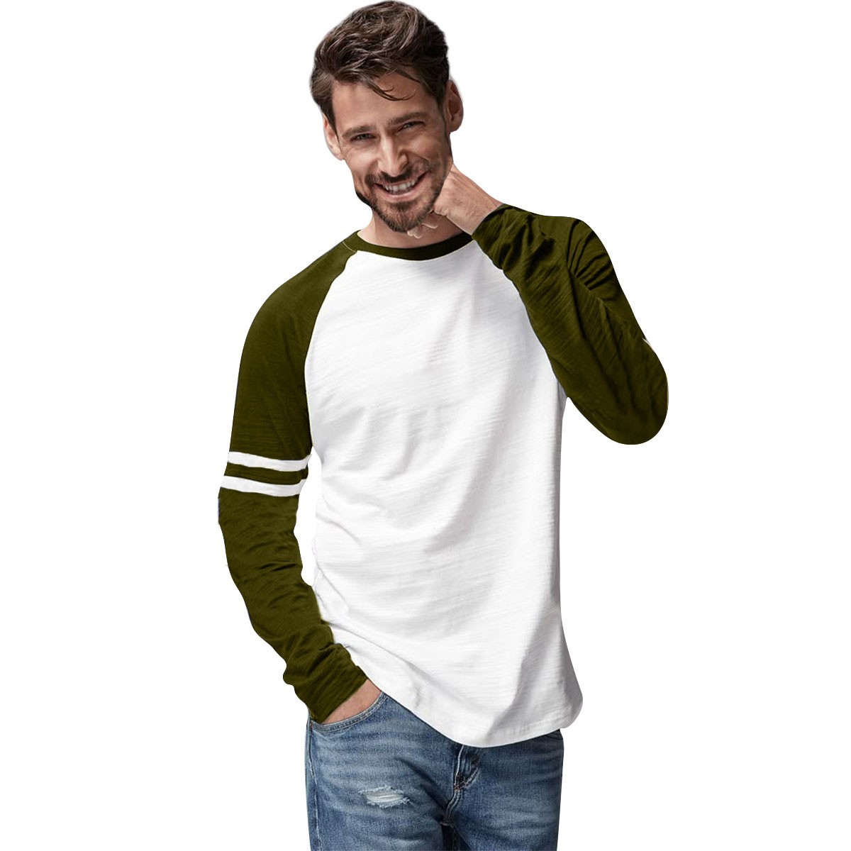 Mens Triblend Long Sleeve Baseball T-Shirt Casual Raglan Plain Contrast L/S Top gallery
