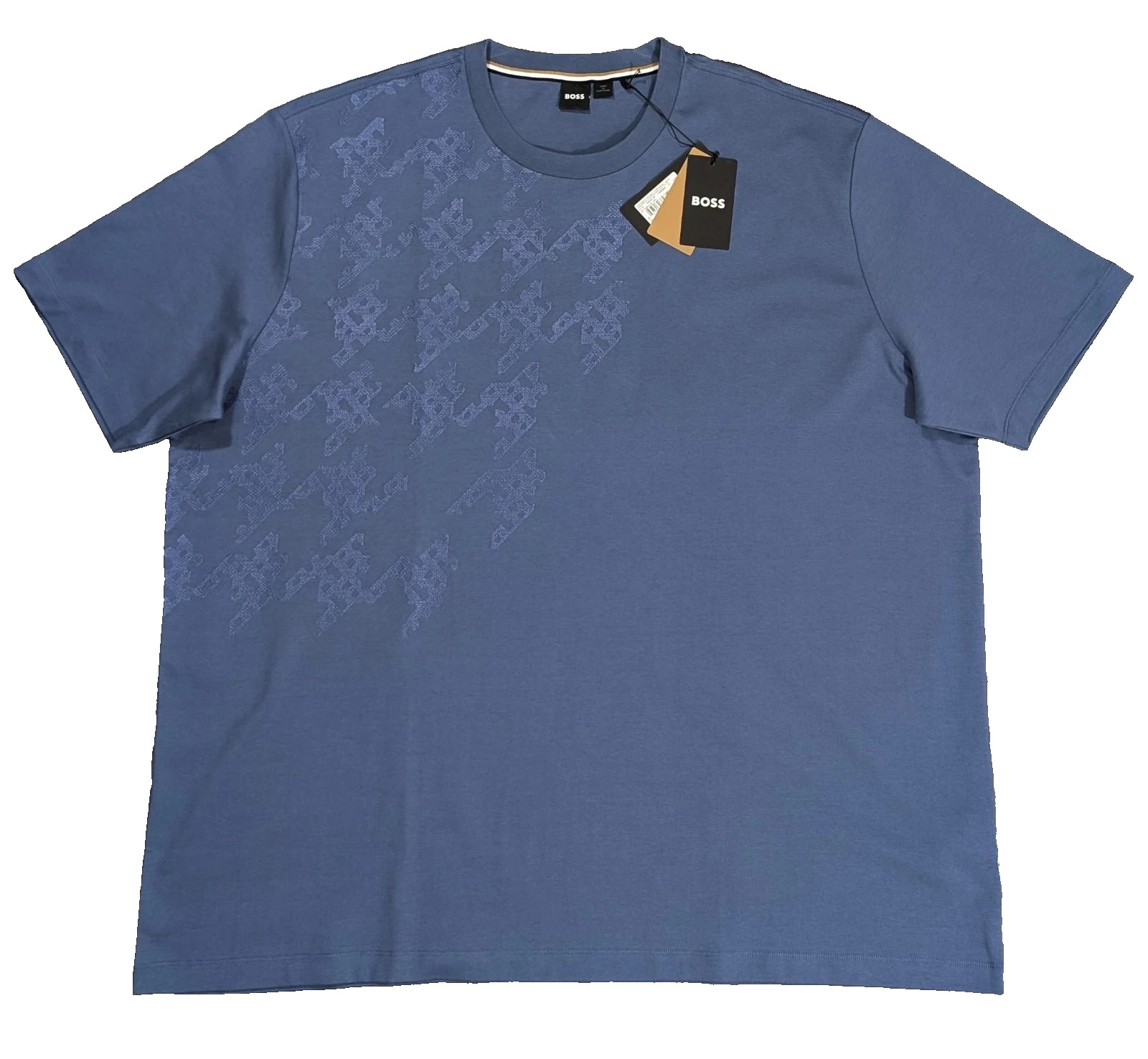 NWT HUGO BOSS Tessin 24 Satin Houndstooth Stitch Graphic T-Shirt Blue BIG & TALL gallery