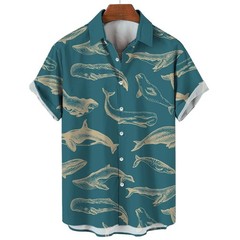 Mens Button Down Shirts Funny Shark Jellyfish Printed Hawaiian Tops Novelty Gift