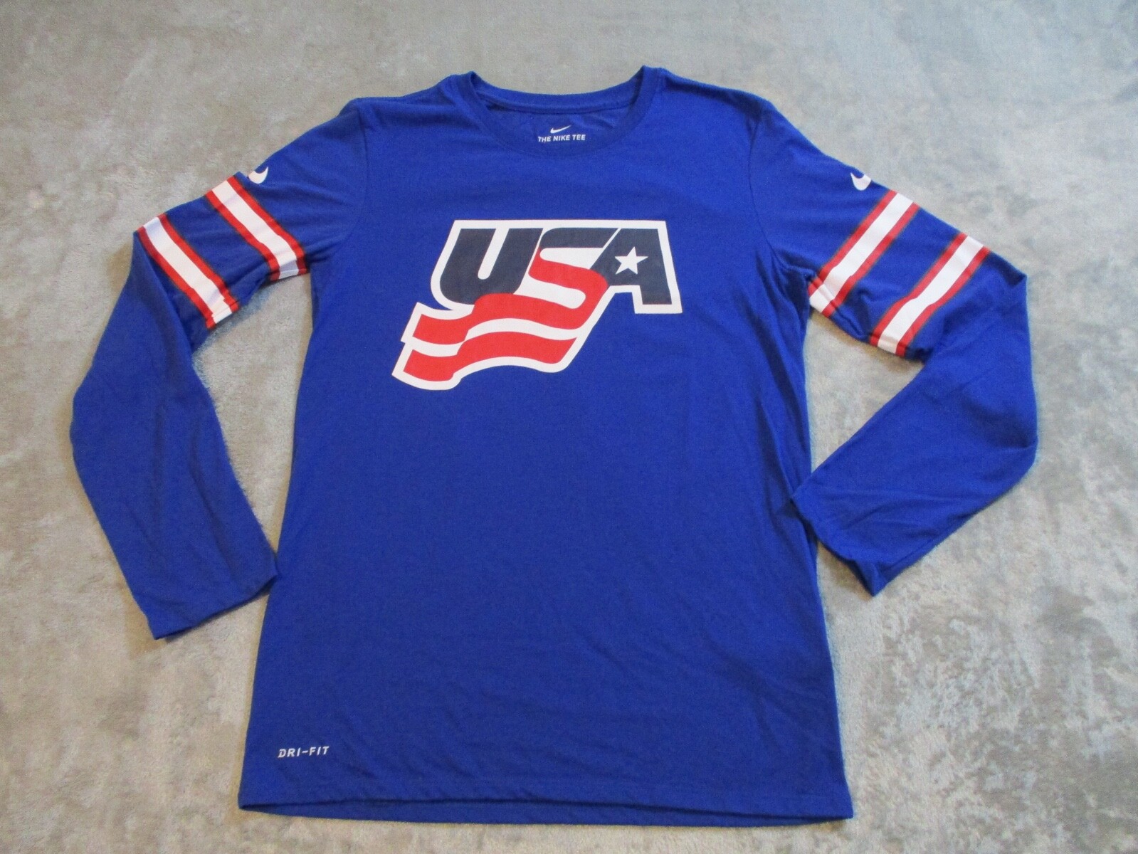 Nike Team USA Shirt Mens Small Blue White Red Olympic Long Sleeve Dri Fit 0646 gallery