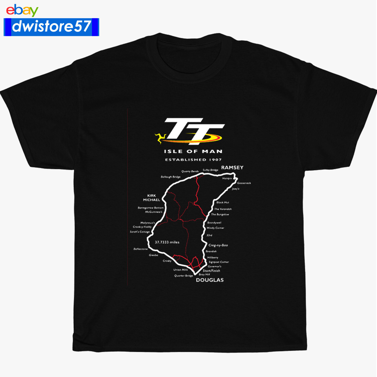 New Isle of Man TT Racing Track Map Island Logo Black/Navy/G Men’s T-Shirt S-5XL