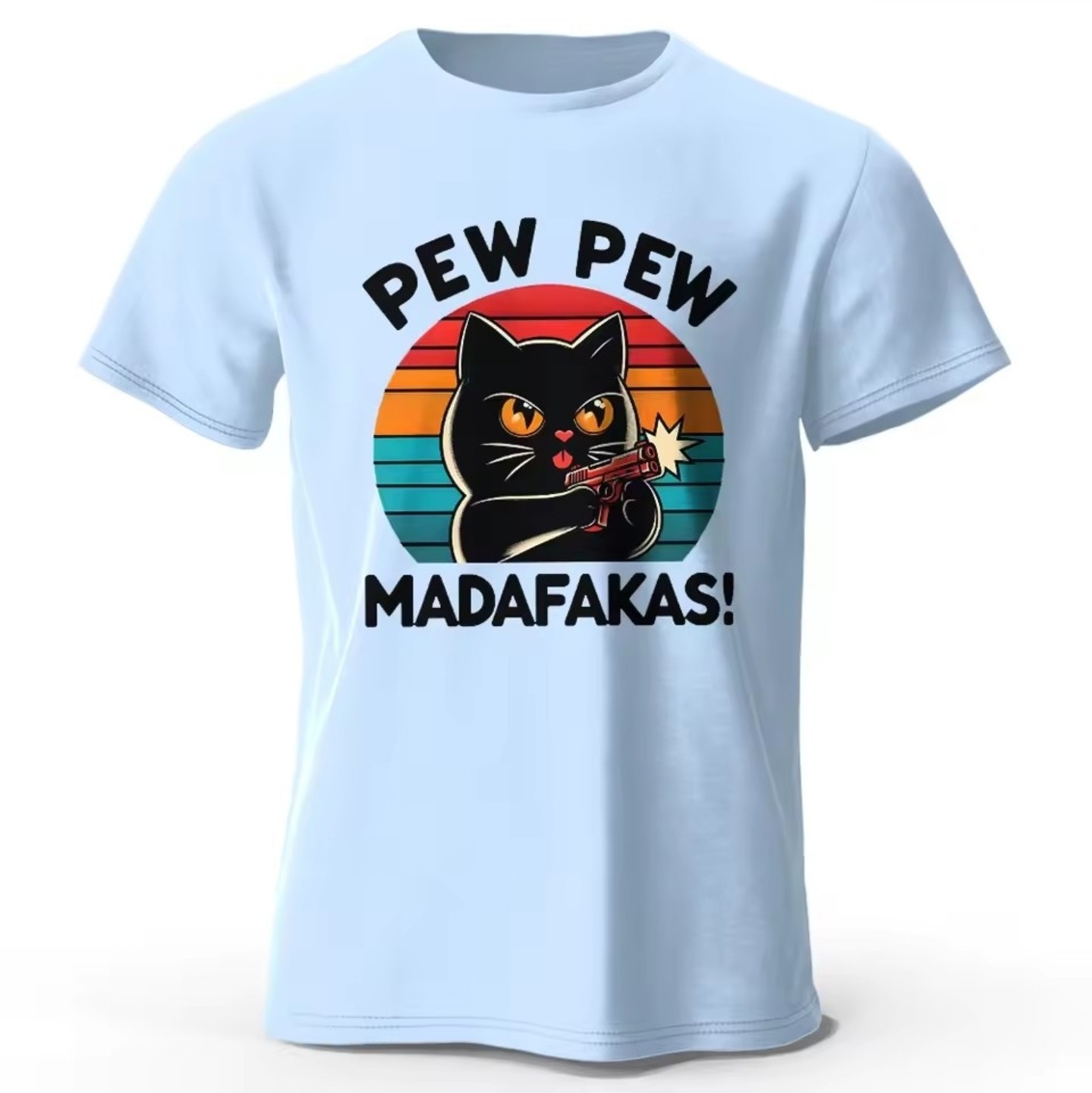 Pew Pew Madafakas T-Shirt Black Cat Saying Funny Funshirt Retro Mens New gallery