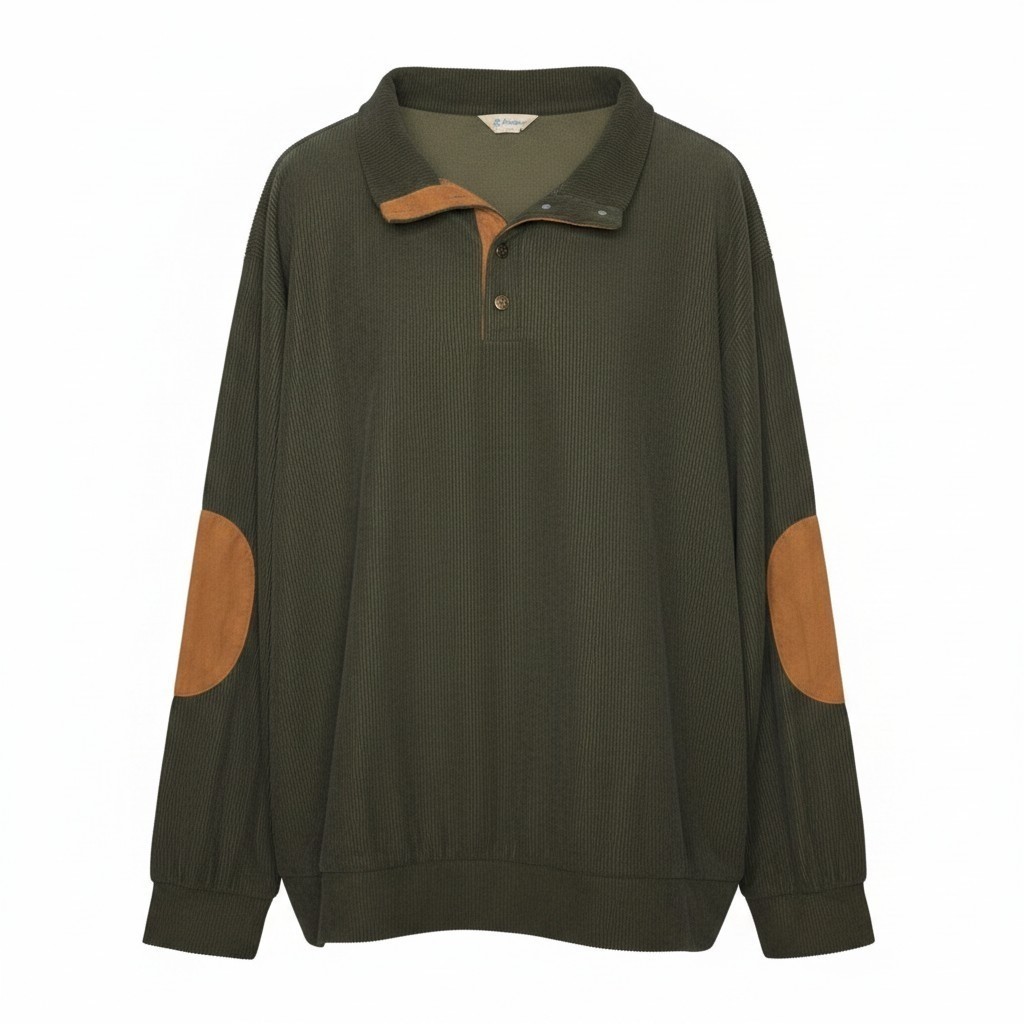 Rayaura Shirt Mens 3XL Corduroy Sweatshirt Stand Collar Pullover Elbow Patches gallery
