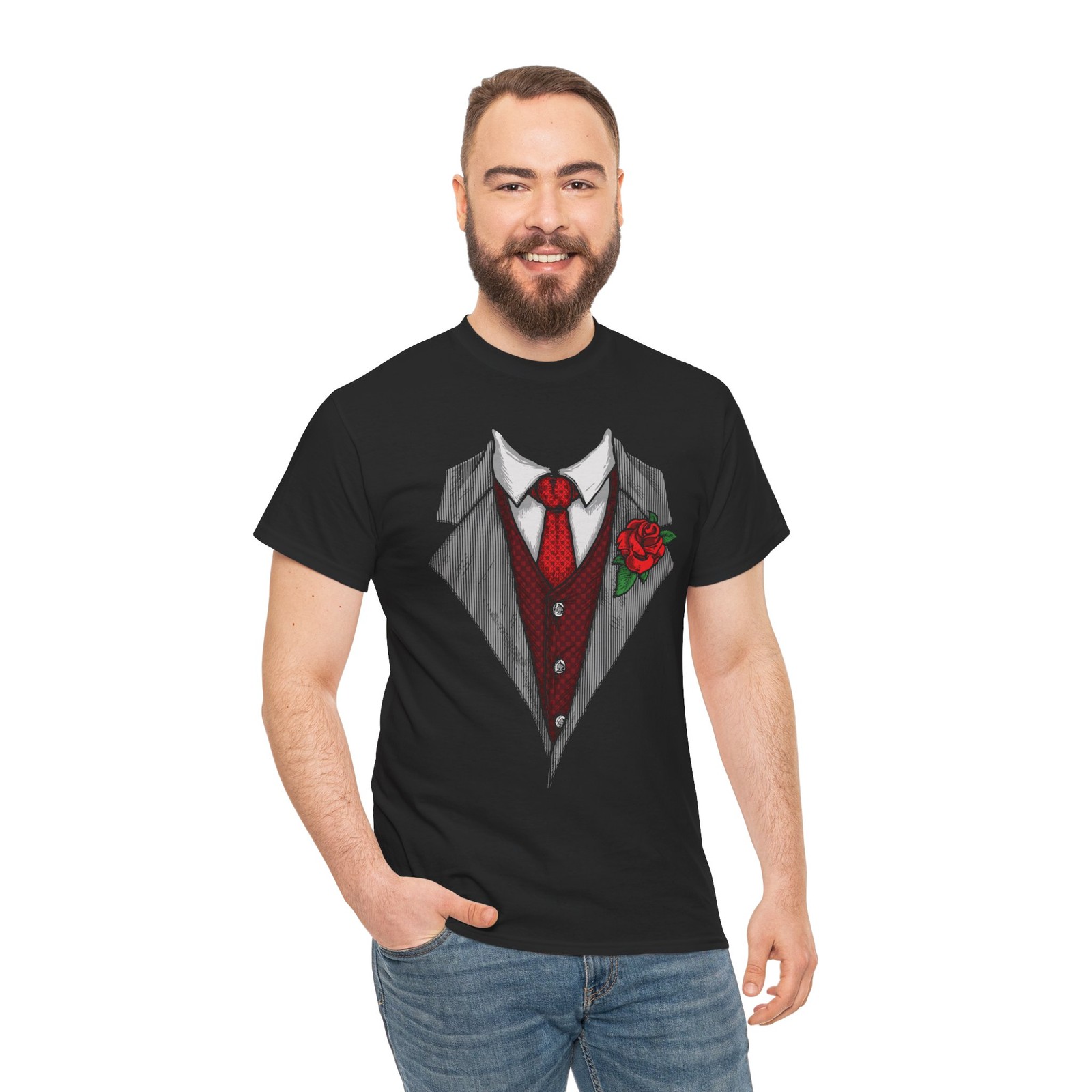 Gentleman Tuxedo Funny T-Shirt Rose Flower Novelty Formal Graphic Tee Gift gallery