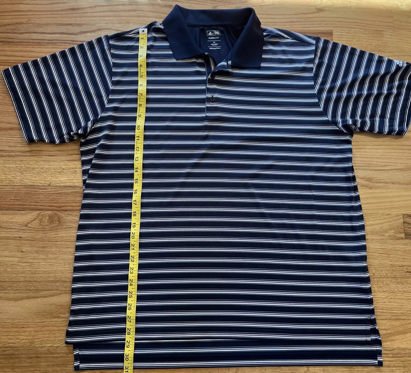 Adidas ClimaLite Golf Polo Shirt Mens Blue White Striped Golf Size XL gallery